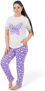 طقم بيجامة حريمي - بيجامة للنساء صيفي - طقم 2 قطعة بنطلون وتيشيرت - منقوش بروسومات مختلفة ومصممة خصيصا لتوفير الراحة والانتعاش في النوم كود 7070-M