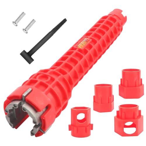 IKOPFLN 14 in 1 Llave De Tubo Con Nivel Para Grifos Llave Multifuncional De Grifo Fregadero De Llave Para Fregadero Rojo Llave De Tuberia De Agua Llave Tuerca Grifo,kit de reparación de fregadero