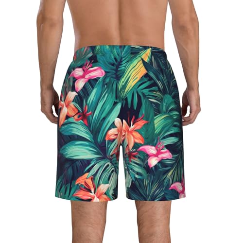 Tropical Floral Leaves Men's Swim Trunks Quick Dry Board Shorts with Pockets Casual Drawstring Beach Shorts3