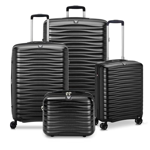 RONCATO WAVE Juego Maletas Grande, Medio y Cabina 75 cm, Ampliable, con Sistema de Cierre TSA - Negro, Negro