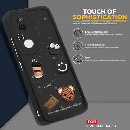 Image of AESTMO Back Case Cover | Cute Fun Cartoon 3D Ball | Coffee Silicone Case | Full Body Protection | Camera Protection Back Cover (Black, Vivo T4 Ultra 5G)