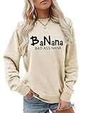 ZHANGLM Funny Grandma Sweatshirts for Women Banana Bad Ass Nana Letter Graphic Shirt Casual Long Sleeve Crew Neck Pullovers Khaki