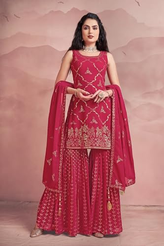 Image of Xomantic Fashion Teal Sequin Embroidered Sharara Set With Kurta And Dupatta