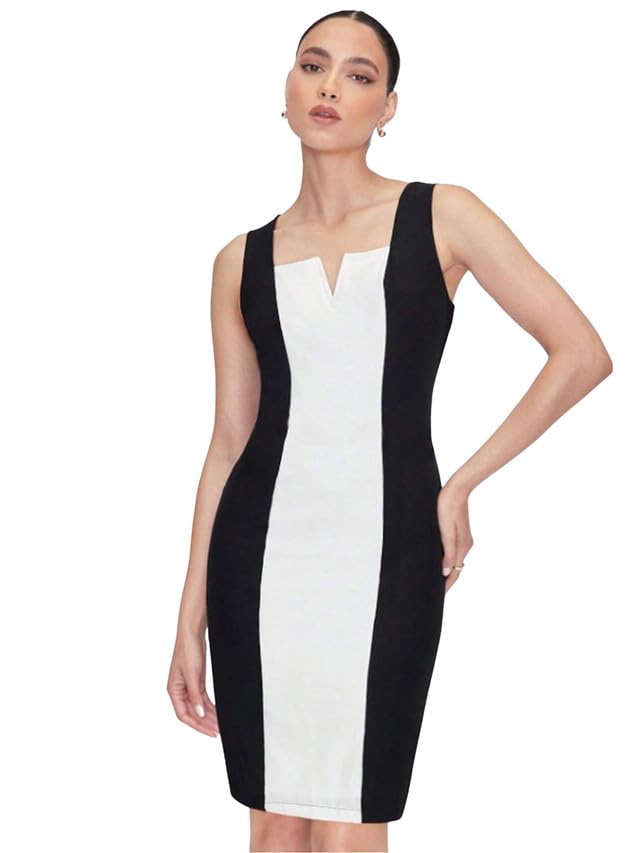 Image of Selvia Women's Midi Knitted & Dyed Sleeveless Lycra Square Neck Casual Dress