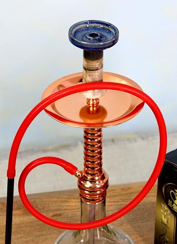 Image of AL-Sheesh King Designer Heavy Base Russian Hookah (22 inch Inches) Round Premium Alumunium Made with Silicon Pipe | Reverse Smoke Feature (Copper Finish)