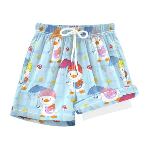 YANENDIE Boy Swim Trunks with Compression Liner Ducks Hats Raincoats Boys Swim Shorts Quick Dry Beach Shorts