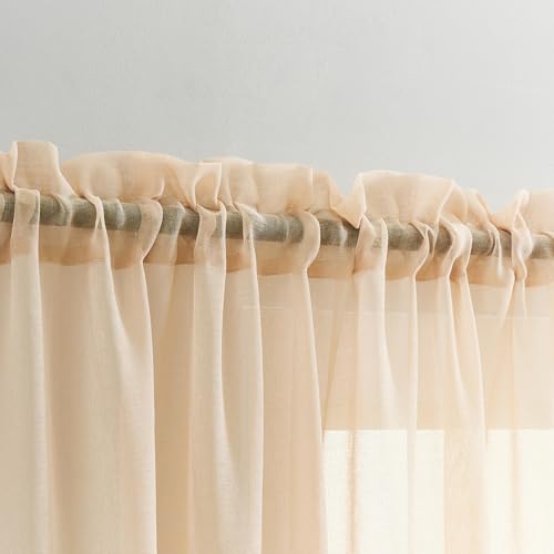 Image of MYSTIC-HOME Sheer Curtains Taupe 95 Inches Long, Window Treatments Rod Pocket Drapes for Living Room, Bedroom, Semi Crinkle Voile Curtain Panels for Yard, Patio, Villa, Parlor, Set of 2, 52 inchWx95 inchL
