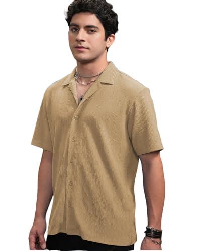 Image of Men's Drop Shoulder Button Collar Tshirt (42, Light Brown)