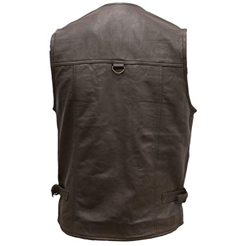 man's Hunting Fishing Riding Climbing Pockets Biker Motorcycle stylish Genuine Brown Lambskin leather vest2