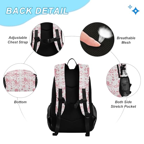 CHIFIGNO Pink Octopus Girls Backpack with Lunch Box School Backpack Elementary Students Knapsack with Lunch Box3