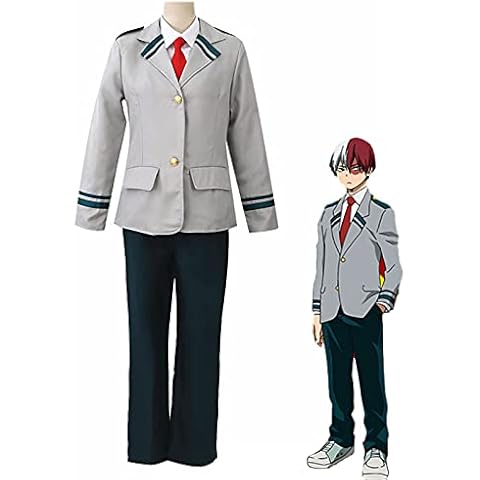 YZJYB My Hero Academia Cosplay Costume Anime Todoroki Shoto Blazer Suit School Uniform Skirt with Wig Skirt Tie Red for All Carnival Christmas Halloween,Gray,M Cover
