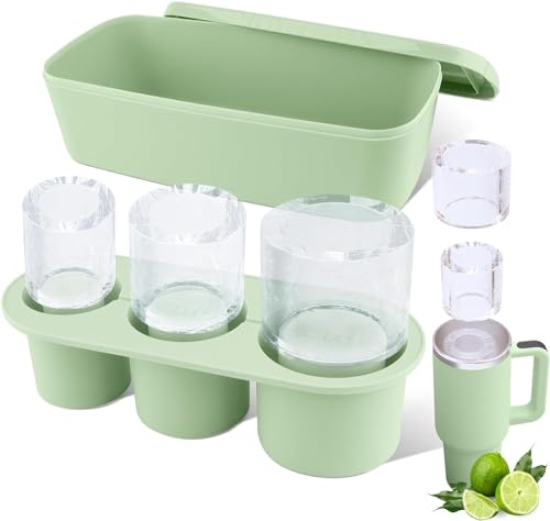Tcamp Ice Mold for Stanley Cup 30-40 oz Tumbler Cup Ice Mold, Silicone Ice Cube Tray With Lid and Bin for Chilling Cocktails, Whiskey, Drinks, Coffee, Easy Fill and Release Ice Maker (Green)