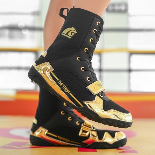 Image of THESTRON Men's Professional Boxing Wrestling Shoes Breathable Fighting Training Boots Male Combat Shoes Man High Top Fitness Sports Sneakers