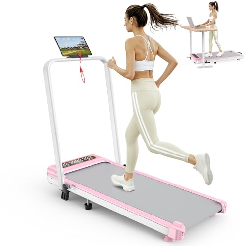 Foldable Treadmill with 10% Incline, Upgrade 3.5HP Low Noise Walking Pad Treadmill with Handle Bar, Trisomy 4 in 1 Portable Under Desk Treadmills for Home/Office, 350Lbs Capacity, APP & Remote Control