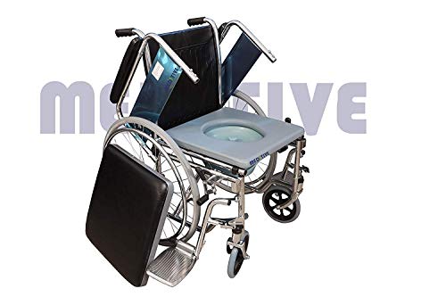 Image of MEDITIVE Commode Wheelchair: Chrome Plated Stainless Steel with Inbuilt Commode Pot and Flip back Armrest and Detachable LegrRest