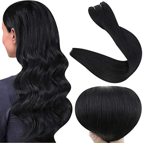 Weft Extensions Human Hair Black Sew in Hair Weft Bundles 14 Inch Double Weft Human Hair Extensions Color 1 Jet Black Weave Hair Extensions 100 Grams
