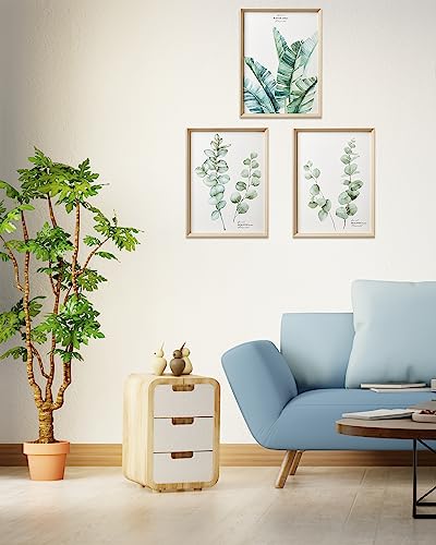 Hesendot Wall Art For Living Room,Framed Wall Art,Green Wall Decor,Minimalist Canvas Botanical Wall Art Decor,16X12In Plant Wood High-Framed Design Flower Green Eucalyptus Leaf Artworks Prints Poster For Bathroom,Bedroom,Office Set Of 3 #TOP7