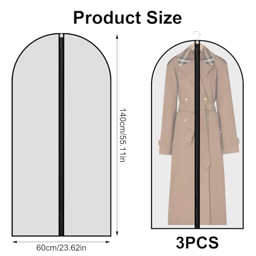 3 Pcs Dress Bags Coverss, 60 x 140cm Long Dress Covers Garment Bags for Hanging Clothes Protector Bag, Waterproof Dustproof Clothes Covers with Zip, for Wedding Dresses Suits Coats Jackets Garments - Image 3