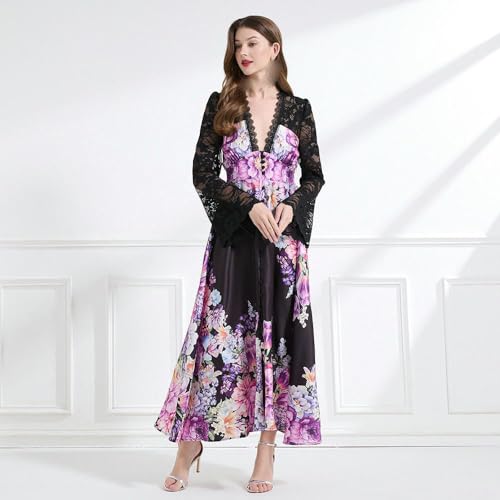 Robe longue cintrée galbante à imprimé patchwork printanier - 2