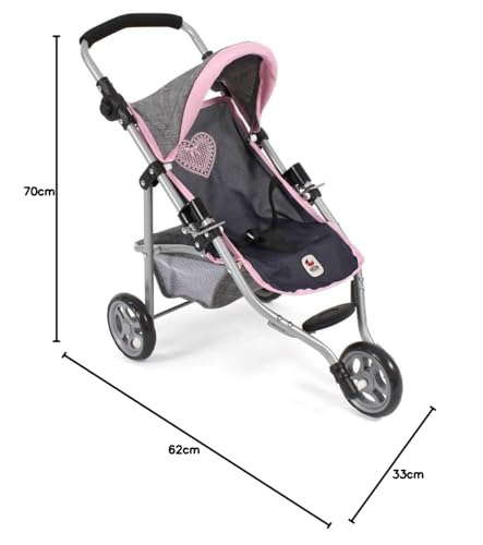 Bayer Chic 2000 - Puppenbuggy Lola, Jogging-Buggy, Puppenjogger, Puppenwagen, Melange grau-Navy, 70 x 33 x 62 cm – Bild 4