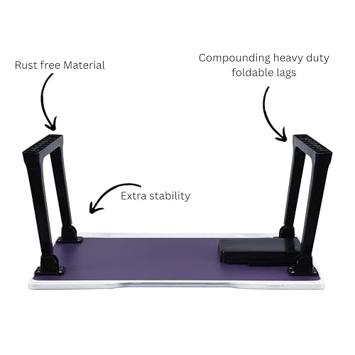 Image of Portable Laptop Table for Study & Writing | Foldable Bed Table with White Bidding Finish | Scratch Resistant Wooden Top | Heavy Duty Rust-Free Legs | Multipurpose Study Desk with Drawer (Purple)