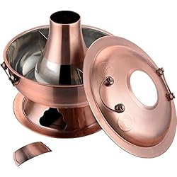 Cacerola Red Copper Olla caliente Shabu Shabu de cobre vintage con divisor, Olla Shabu Shabu de carbón chino de dos sabores Utensilios de cocina de for 3-7 personas House Party-Silver Silver||36cm (Color : Red Copper,