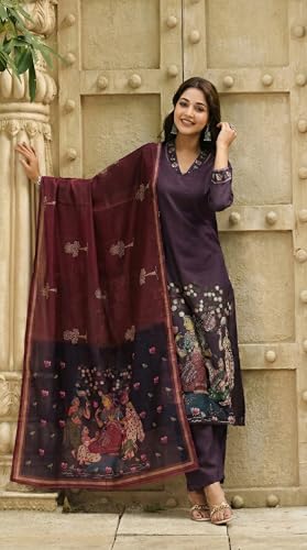 Image of ANNI Designer Women Viscose Blend Printed Straight Kurta with Pant and Dupatta | Ladies Kurta Pant Dupatta Set | Women Ethnic Wear Dress | Indian Traditional Clothing for Girl