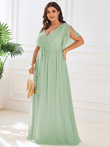 Image of Ever-Pretty Plus Women's Chiffon Bridesmaid Dress A-Line Empire Waist Floor Length Plus Size Formal Wedding Guest Dresses