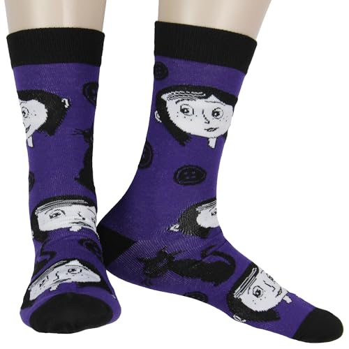 Coraline Socks 2-Pack Coraline Casual Novelty Button and Cat Character Knit Men's Knit Crew Socks Fits Shoe Size 8-122