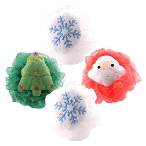 VILLFUL 4 Piezas Bolas Baño Infantiles Estilo Navidad Flor Bañera Exfoliante Corporal Suave Herramienta Ducha Práctica para Limpieza Profunda