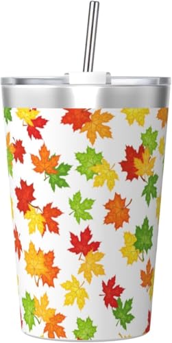 魔法瓶 紅葉 カエデの葉 タンブラー 350ml ステンレス製 水筒蓋とストロー付き 真空断熱漏れない 持ち運び 直飲み 子供 通勤 通学 かわいい おしゃれ プレゼント