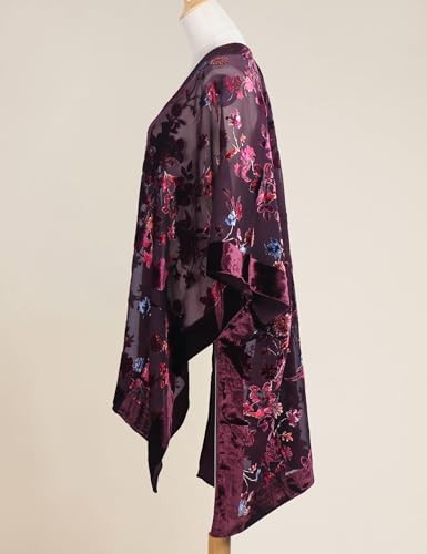 Image of Women's Burnout Velvet Kimono Long Cardigan Cover Up Casual Outfit