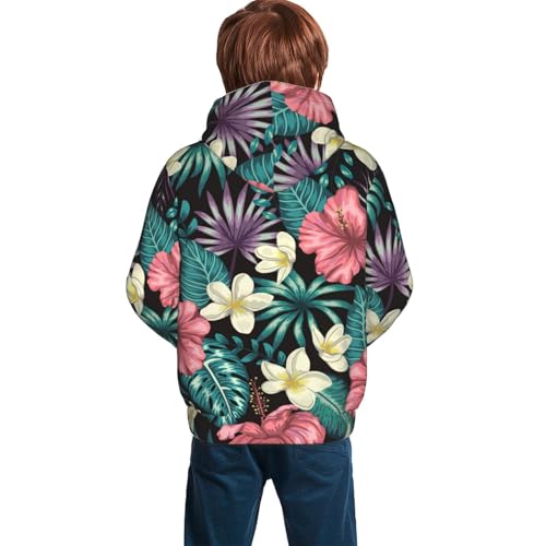 Green Tropical Leaves Kid Hoodies Boys Sweatshirts Girls Pullover with Pocket4