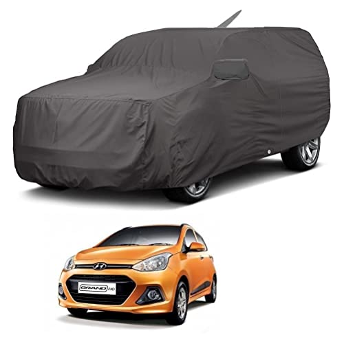 Image of Auto Hub Car Cover Compatible with Hyundai Grand i10 with Antenna & Mirror Pocket, Weather Proof, Triple Stitched, Grand i10 Car Cover- Grey