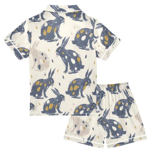 ALAZA Rabbit Bunny Easter Painting Pajamas Satin Pajama Set Short Sleeve Button Down Sleepwear2