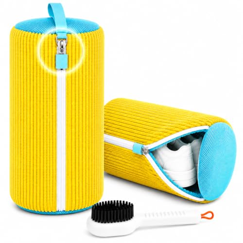 Shoe Washing Machine Bag, 2 Pack Yellow with Brush | Mesh Laundry Bags for Sneakers, Running Shoes, Tennis Shoes & Slippers | Reusable Shoe Wash Bags for Safe Washing Machine Cleaning