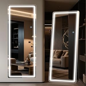 Antok LED Full Length Mirror, 59″ x 22″ Lighted Floor Standing LED Mirror Full Length,Hanging Mirror with Stand Free Standing Floor Mirror for Bedroom (Rect)