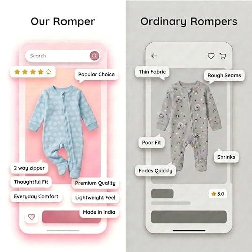 Image of The Mom Store Baby Zipper Romper for Boys and Girls Combos | Cotton | Soft and Comfortable Infant Bodysuit | Trendy Stylish Sleepsuit Nightsuit for Newborn Baby | Printed | Unisex Sleep Wear