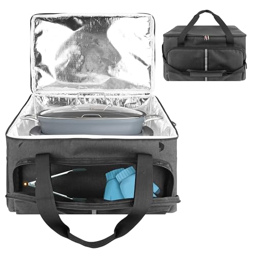 Kingshion Slow Cooker Carrying Bag, Dutch Oven Storage Bag, Steamer Bag Compatible with Ninja Foodi Possible Cooker Pro MC1000, MC1001, with Handle and Shoulder Strap, Hard Bottom Pad - Dark Grey