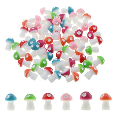 ZZHXSM 60PCS 0.31x0.47inch Colourful Mushroom Resin Bonsai Miniature Landscape DIY Zoo Crafts...