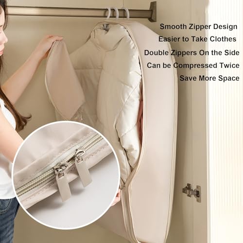 Space Saving Hanging Garment Bag, with Self Compression Zipper, Ultra Space Saving Self Compression Organizers, Dust Cover Clothes Storage Bags for Down Coat, Jacket, Shirt, Suit(Gray,Medium)2