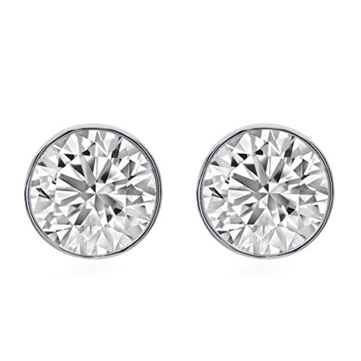 DiamondMuse 1.50 Carat Diamond, Classy 14K White Gold Bezel Set Round-cut Diamond Solitaire Stud Earrings (HI, I1-I2) for Women Teen Girls| Real Diamond Fine Jewelry