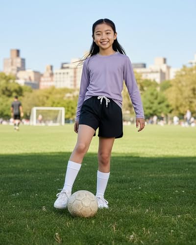 Image of Real Essentials 4 Pack: Girls' Dry-Fit Long Sleeve Crew Neck T-Shirt - Athletic Activewear Soccer Top for Teens Kids Youth