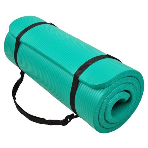 Signature Fitness 71 x 24 x 1-Inch Extra Thick High Density Foam Anti-Tear Non-Slip Exercise Fitness Yoga Mat with Carrying Strap, Green