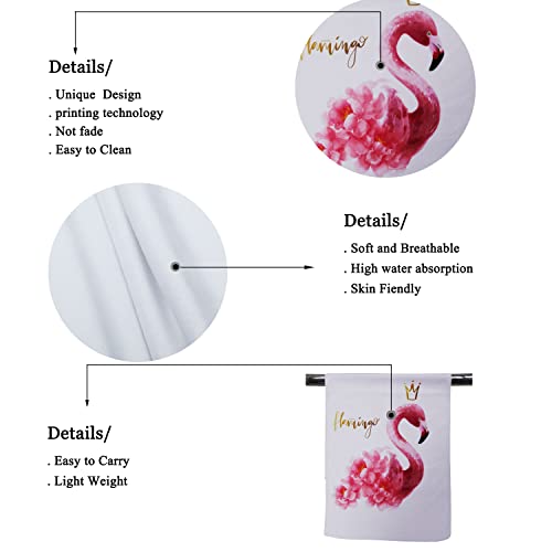 Watercolor Pink Flamingo With Golden Crown Hand Towels 13.6*29 Fancy Pink Animal Pink Backdrop Bath Towels Highly Absorbent Kitchen Dish Towels For Household Daily Use | Home Decoration | Gym Spa #TOP3
