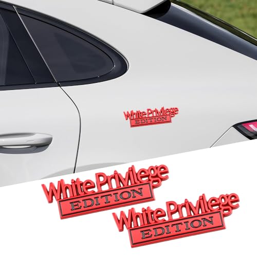 2 Pcs White Privilege Edition Emblem Car Side Rear Front Hood Trunk Door Badge 3D Decal Sticker Fit for Car Truck SUV (White Privilege, Red)