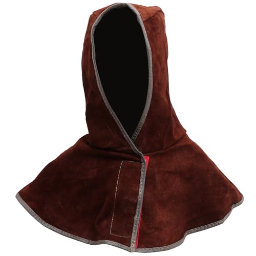Amosfun Cagoule de Soudeur en Cuir de Vachette Ignifugée, Capuche de Soudage Ajustable avec Protection du Cou, Sécurité Lors du Soudage Couleur Aléatoire