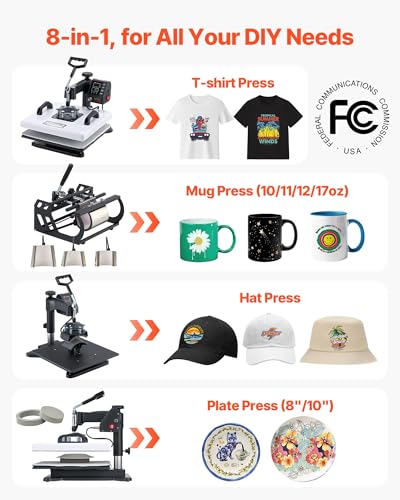 Image of VEVOR Heat Press Machine, 15 x 15 in, 8-in-1 Multifunction, 360 Swing Away, Heat Up Fast and Even, Digital Precise Control, Sublimation Press Machine for T-Shirts, Mugs, Tumblers, Caps, Plates