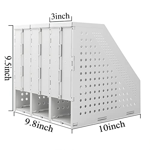 Sayeec 2Pcs Collapsible Plastic Magazine File Holder Vertical Binder Storage Organizer For Desk Sturdy Upright Desktop Magazine Organizer Folder Rack For Office School Home (3 Compartments, Gray) #TOP1