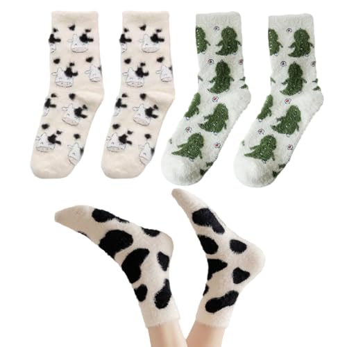DOKRIN Calcetines de estar por casa para mujer, 3 pares de calcetines de felpa para mujer bonitos y suaves para invierno fáciles de combinar con tu ropa (blancos)